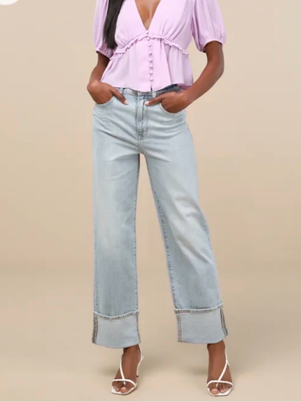 Daze Eastside Light Wash High-Rise Cuffed Wide Leg Jeans in Cherish Wash- Women